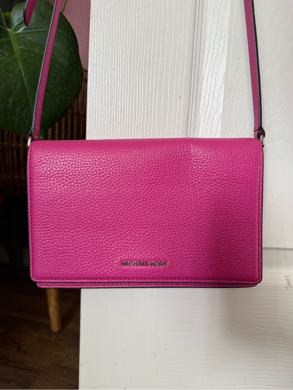 Michael Kors Hot Pink Pebbled Leather Crossbody Bag